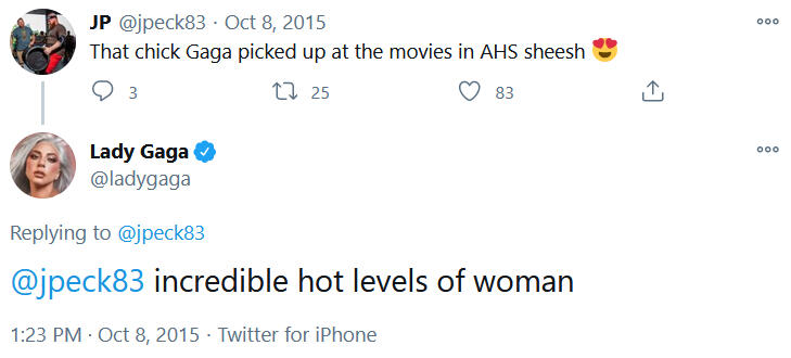 Screenshot of Gaga's tweet saying "incredible hot levels of woman"