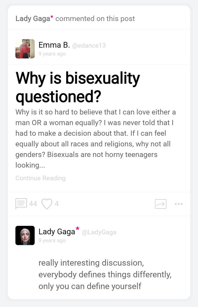 Screenshot of Gaga's comment on littlemonsters.com